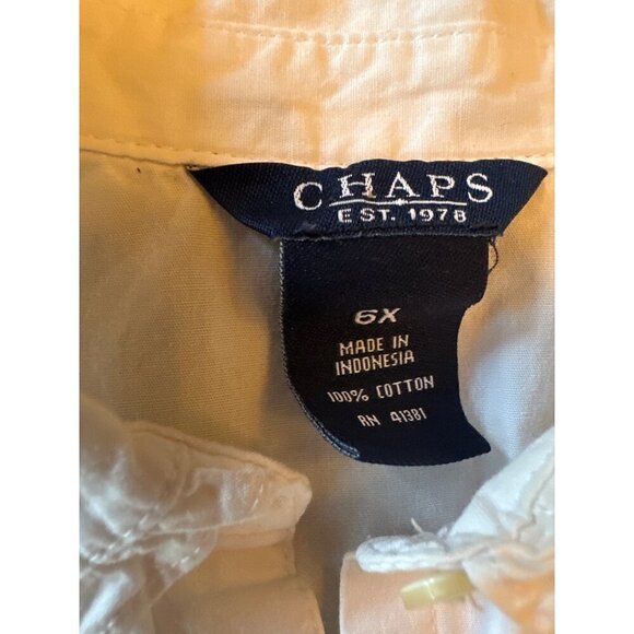 Chaps Girls White Blouse 6X 100% Cotton Short Puff Sleeves Button Front Pintuck - Picture 2 of 5